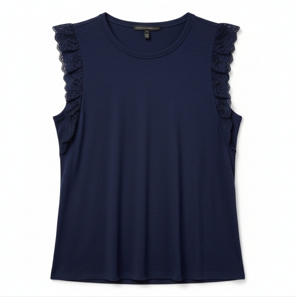 White House Black Market Navy Lace-Trim Sleeveless Tank
